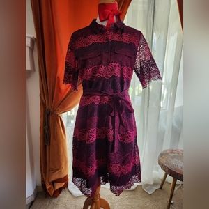 Banana Republic NWT Magenta & Burgundy  Lace Shirt Dress Sz. 12P